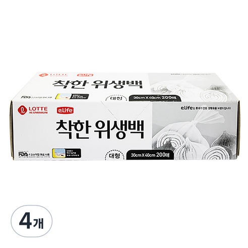 롯데이라이프 착한 위생백 대형 30 x 40 cm 200매, 대(L), 200개입, 4개