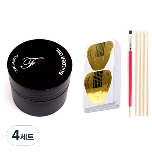 네일 연장세트, 빌더젤 12g + 젤폼지 100p + 네일브러쉬 + 우드스틱 10p, 4세트
