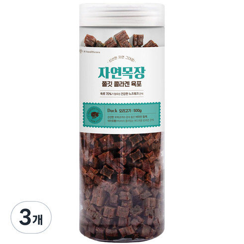 자연목장 강아지 쫄깃 콜라겐 육포 500g, 3개, 오리고기