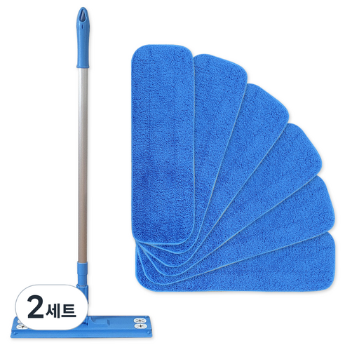 청소밀대 블루 + 극세사 마른걸레용 컷팅 밀대패드 6p 세트, 2세트