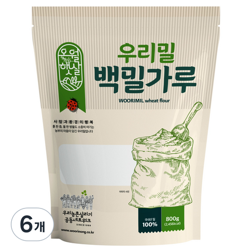 오월햇살 우리밀 백밀가루, 800g, 6개