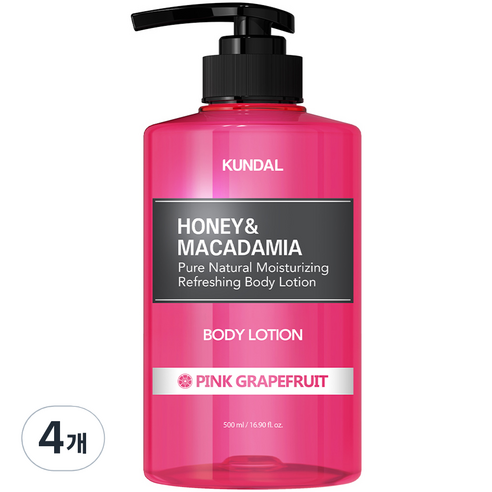 쿤달 퓨어바디로션 핑크자몽향, 500ml, 4개