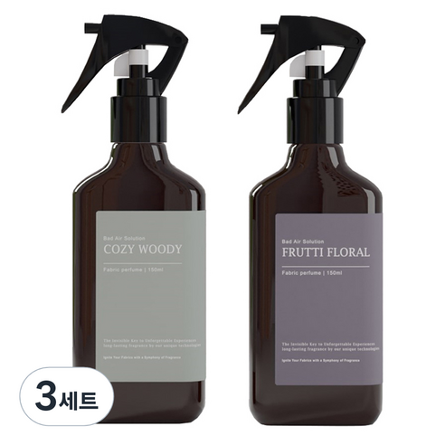 BAS 섬유탈취제 프루티 플로럴 150ml + 코지 우디 150ml 본품 기프트 세트, 3세트