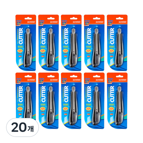 알파 자석 컷터칼 9mm AS-949MT, 블랙, 20개