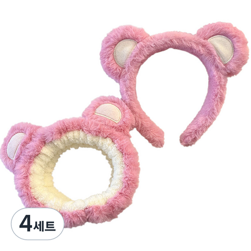 세안밴드 2종 세트, 4세트, 핑크