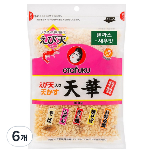 오타후쿠 텐까스 새우맛 우동 후레이크, 6개, 100g