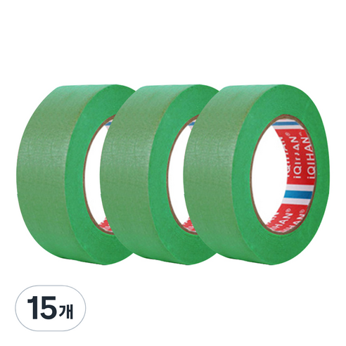 다다 칼라 마스킹 종이테이프 30mm x 15m, 그린, 15개