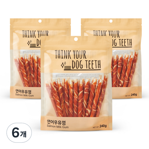 띵크유어도그티 소가죽우유껌 연어스틱 묶음, 혼합맛(연어/우유), 240g, 6개