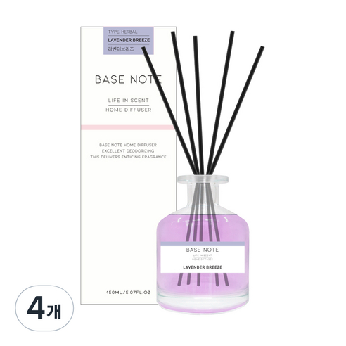 베이스노트 홈 디퓨져 150ml, 라벤더브리즈, 4개