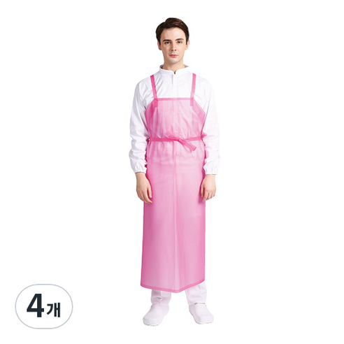 웰프런 우레탄 방수앞치마 H형 특대, 반투명핑크, 4개