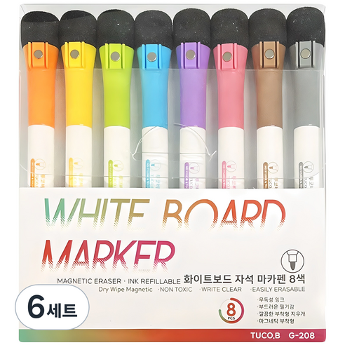 투코비 화이트보드 자석 마카펜 8색 G-208, 혼합색상, 48개