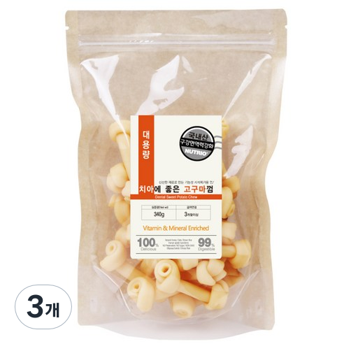 뉴트리오 대용량 애견용 치아에 좋은 껌, 고구마, 340g, 3개