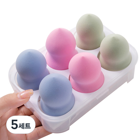 에이홉 다양한 모양의 소프트 에어쿠션퍼프 6구 + 보관함 세트, 5세트, 조롱박