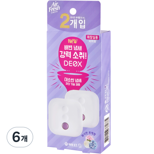 에어후레쉬 데옥스 화장실 방향제 부케향 2p, 12ml, 6개, 꽃향