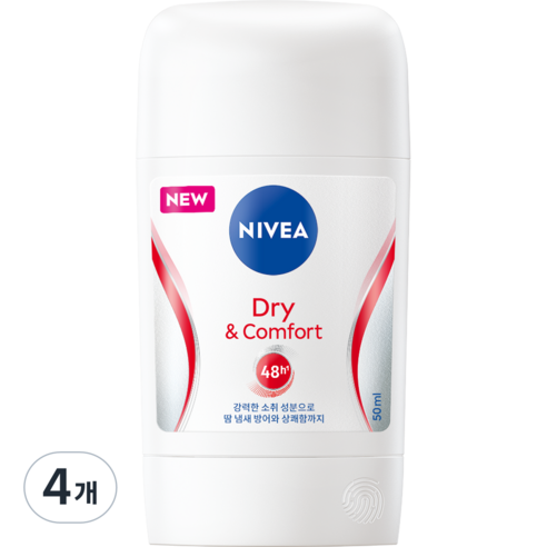 니베아 데오드란트 스틱 드라이 앤 콤포트, 4개, 50ml