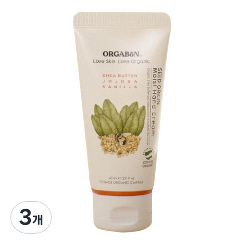 오가본 씨앗품은 유기농 촉촉 유아용 핸드크림, 3개, 60ml
