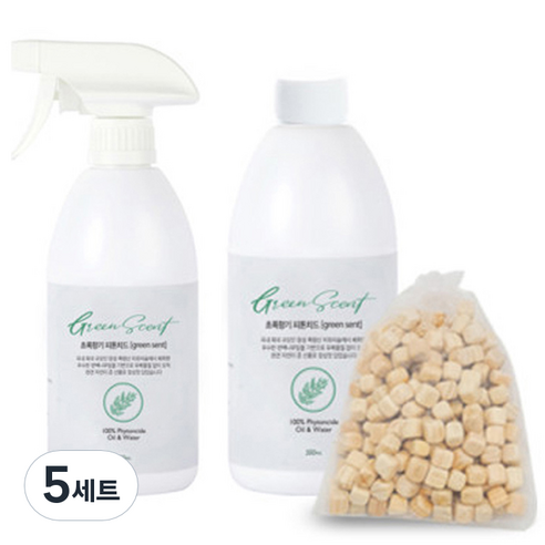 초록향기 피톤치드 스프레이 500ml + 리필 500ml + 편백나무 방향주머니, 5세트