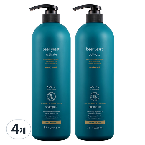 아브카 맥주효모 두피케어 탈모증상완화 샴푸 우디머스크, 1000ml, 4개
