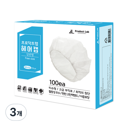 프로덕트랩 부직포 헤어캡 일반형 100p, 화이트, 3개