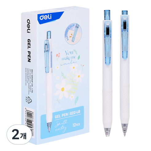 델리 노크식 칼라 젤펜 0.5mm EG22 12p, 라이트블루, 2개