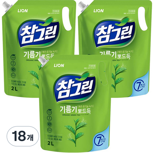 참그린 기름기 뽀드득 주방세제, 2L, 18개