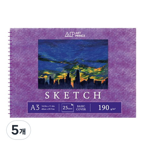 두성 아트프린스 스케치 스프링 스케치북 190g S02, A3, 25매, 5개