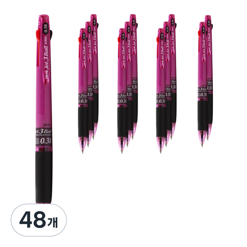 자바펜 초저점도 유성 3색볼펜 제트3볼 0.38mm, 퍼플, 48개