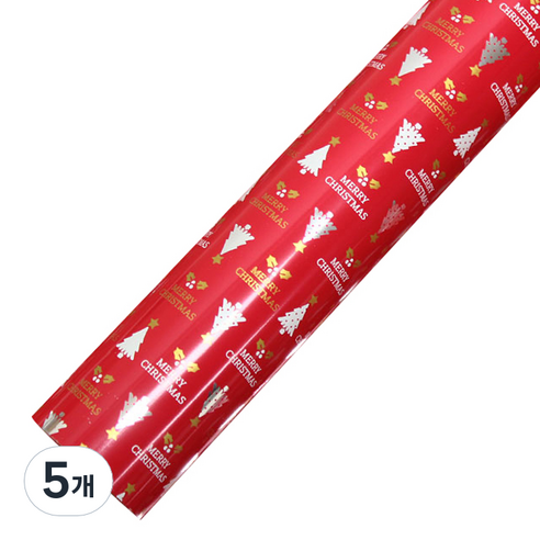 크리스마스 비닐 증착롤 포장지 53cm x 17m, 골드트리 레드, 5개