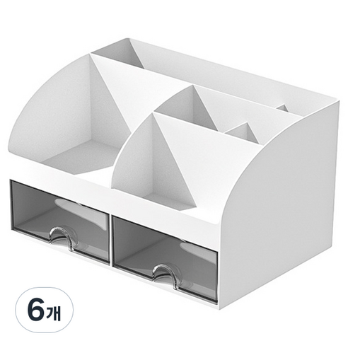 연필꽂이 서랍식 데스크 수납함 21.1 x 14.2 x 12 cm, 화이트, 6개