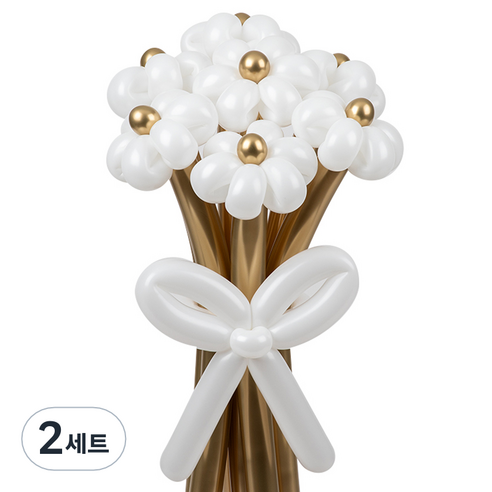 셈퍼텍스 요술풍선 데이지 튤립 꽃다발 만들기 세트, 화이트골드, 2세트