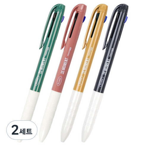 뭉구 잘써지는 더모먼트 3색 볼펜 0.7mm 4종 세트, 블랙, 그린, 로즈, 올리브, 2세트