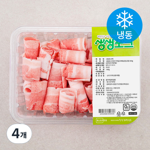 생생포크 한돈 무연골 대패 삼겹살 (냉동), 500g, 4개