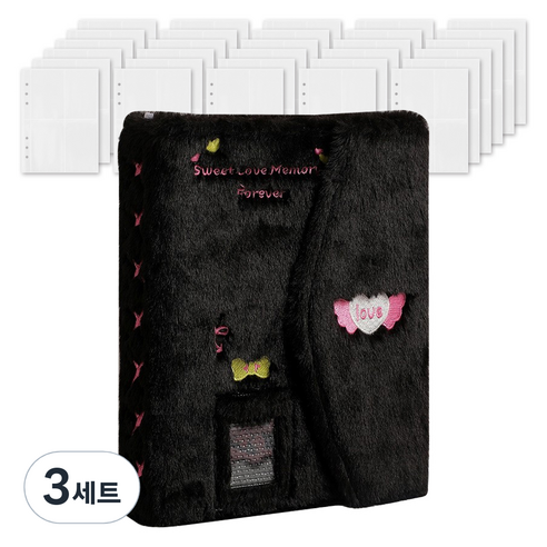 마다꾸미 콜렉트북 캐릭터 다이어리 포카 바인더 6공 + 속지 40p 세트, 바인더(블랙), 3세트