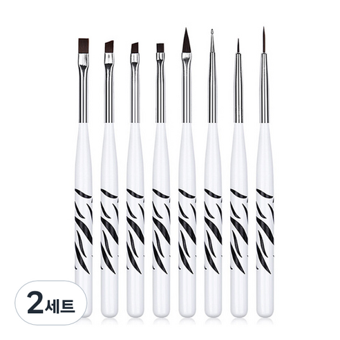 쉐어몰 크리스탈 플라워 네일아트 브러쉬 8종 세트, 2세트, 화이트