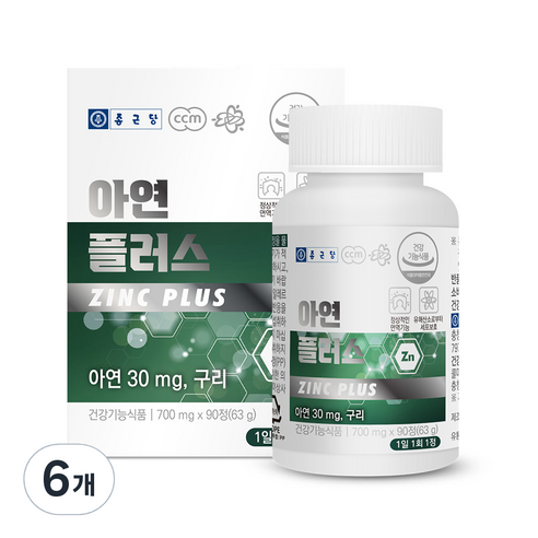 종근당 아연 플러스 63g, 90정, 6개
