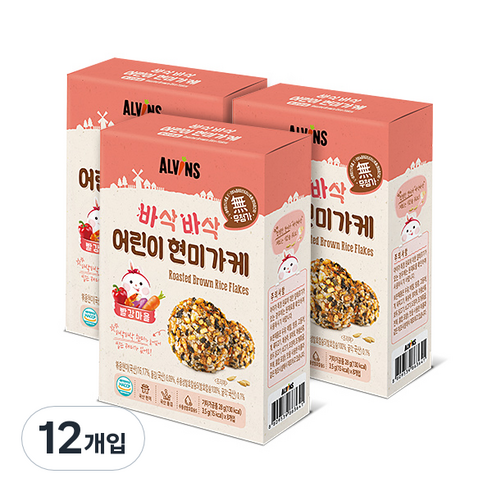 엘빈즈 바삭바삭 어린이 현미가케 빨강마을, 새우 + 당근 + 자색고구마 + 파프리카 혼합맛, 28g, 12개