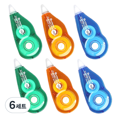 다다 대용량 가성비 수정테이프 8m 3종 x 2p 세트, 블루 + 오렌지 + 그린, 6세트