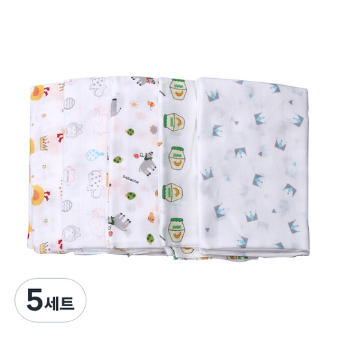 베베원 사각천기저귀겸 다용도타올 5종 세트 AC, 왕관블루 + 우유병 + 패밀리 + 베베덕 + 팜, 5세트