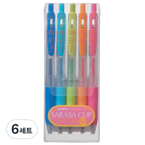 제브라 사라사클립볼펜 0.3mm, 5색, 6세트