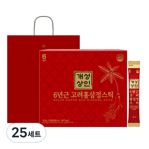 개성상인 6년근 고려홍삼정 스틱 + 쇼핑백, 300ml, 25세트