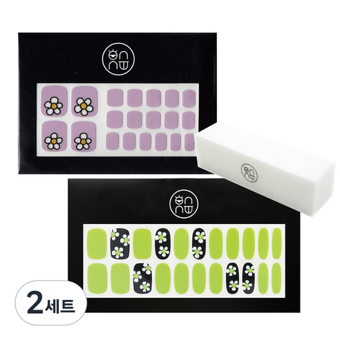 온유네일 푸딩젤 라벤더 페디스티커 + MJ플라워 네일스티커 + 샌딩버퍼, 혼합색상, 2세트