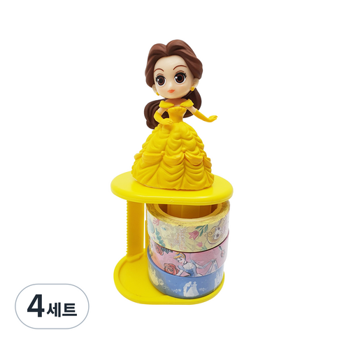 디즈니프린세스 벨 캐릭터 마스킹테이프 커터 타입 홀더 + 마스킹 테이프 1.5cm x 7m 3p, 혼합색상(홀더), 랜덤발송(마스킹테이프), 4세트