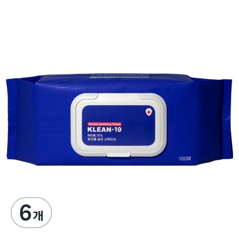 KLEAN 19 알코올 살균 소독 물티슈 캡형, 55g, 100매, 6개