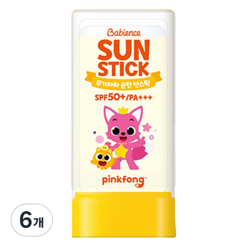 베비언스 유아용 핑크퐁 무기자차 선스틱 SPF50+ PA+++, 20g, 6개