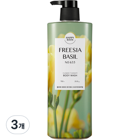 해피바스 플라워테라피 프리지아 앤 바질 바디워시 플로럴향, 760g, 3개