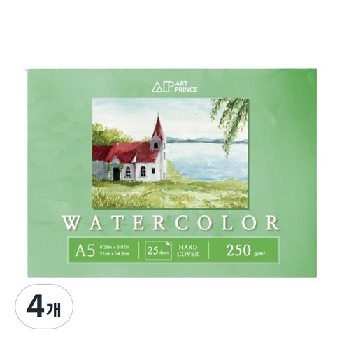 두성 아트프린스 워터컬러 수채화용 무선 스케치북 250g W10, A5, 25매, 4개