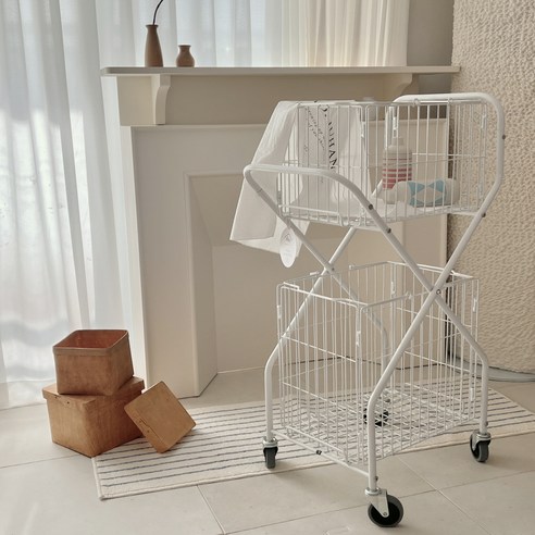 편리함과 실용성을 겸비한 이동식 빨래 바구니: 주식회사 아텍스 2단 세탁 카트 트롤리 세탁카트