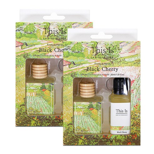 디스이즈 명화 클립형 차량용 디퓨저 본품 15ml + 리필 30ml 세트, 블랙 체리, 2세트