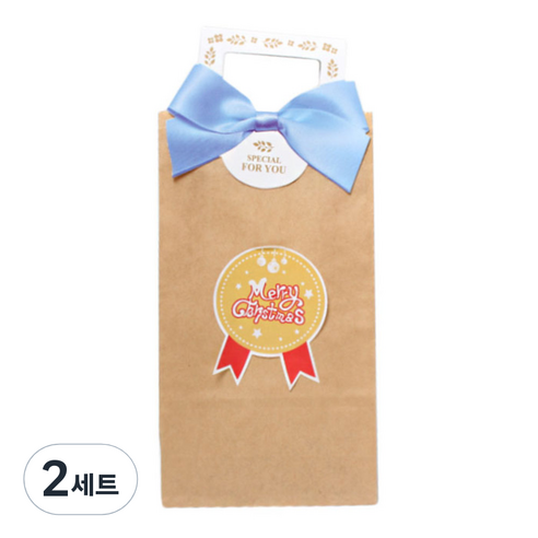 피크닉하우스 리본 손잡이스티커 블루 20p + 크라프트 각대종이봉투 20p + xmas스티커 20p, 2세트