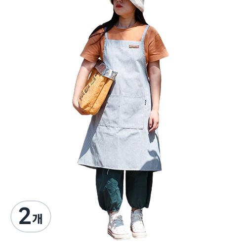 아이엠판다 린넨 코튼 원피스 앞치마, 2개, 스트라이프